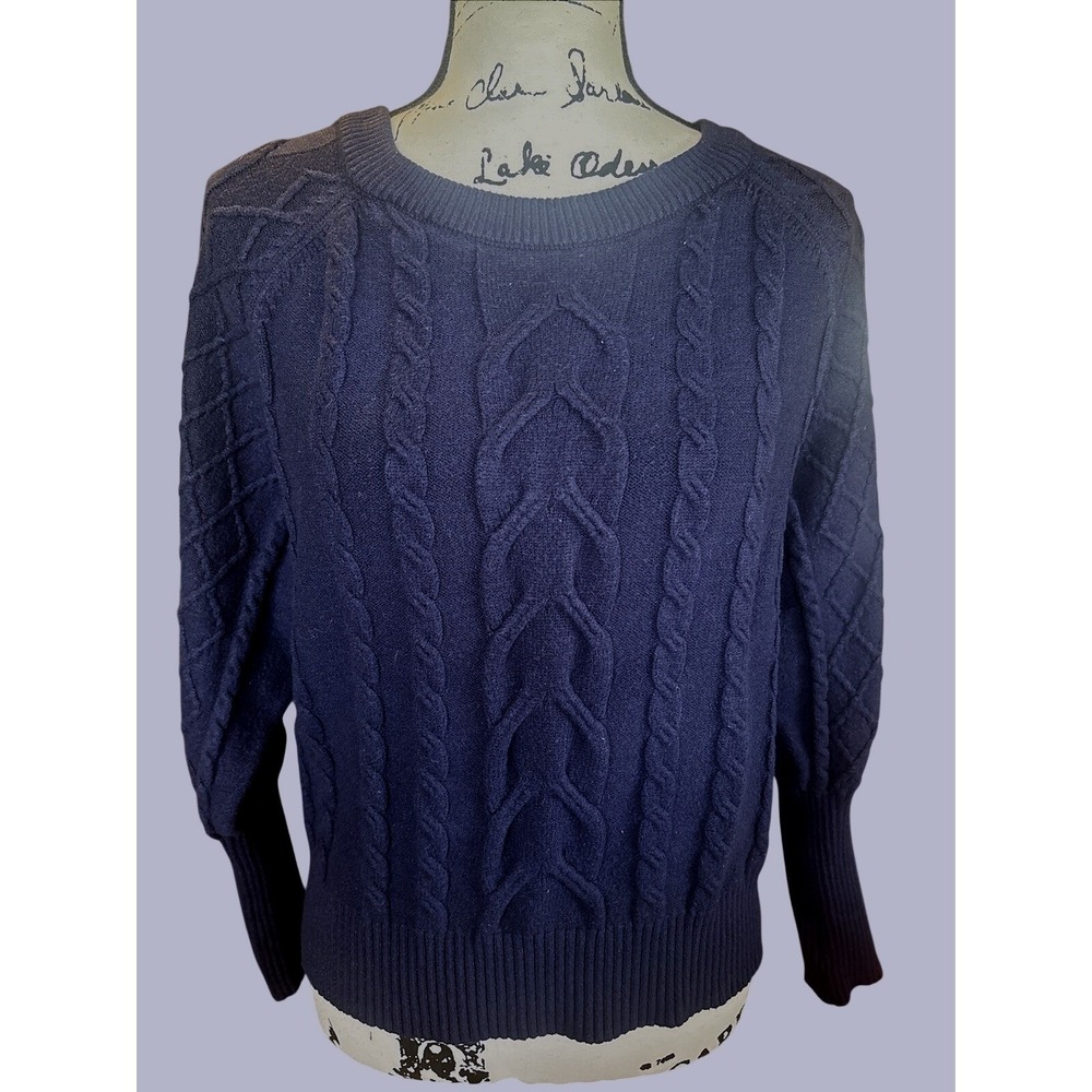 Tahari Woman's XL Navy Blue Cable Knit Sweater – Classic Cozy